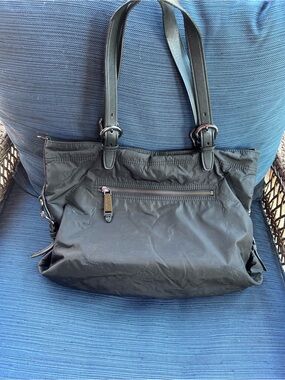 Cole Haan Black Nylon Tote Bag Leather Trim Purse Exterior Zip Pocket